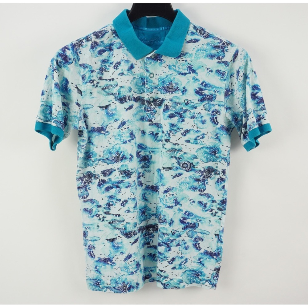 Robert Graham Paisley Tie-Dye Men's XS Classic Fit Blue Jersey Cotton Polo Shirt